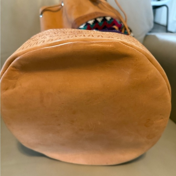 LEATHER woven bag drawstring Aztec tapestry - Picture 4 of 7